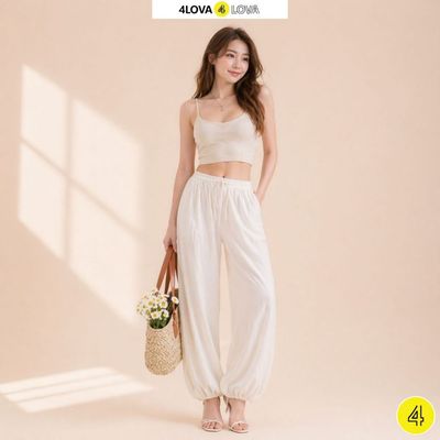 Quần Đũi Dáng Bom Dài 4LOVA Chất Đũi Thoáng Mát Lưng Chun Dây Rút Thiết Kế Bo Gấu Phong Cách Vintage