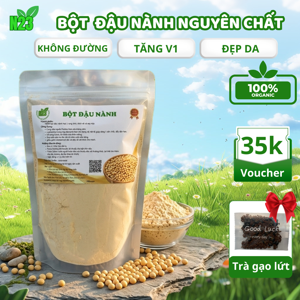 1KG Bột Đậu Nành N23| Bột Đậu Nành Nguyên Chất Đã Tách Vỏ Rang Chín Xay Mịn Không Chất Bảo Quản - Nô