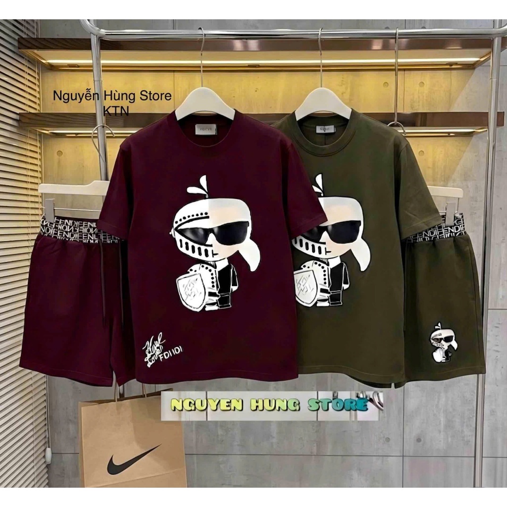 {Xả Hàng } Bộ Cộc Hè Đơn Giản Fe&DIi Đen Logo To Bản Cao cấp Đủ Tag Mác Size Số, Đồ Bộ Nam Hè Xuất S