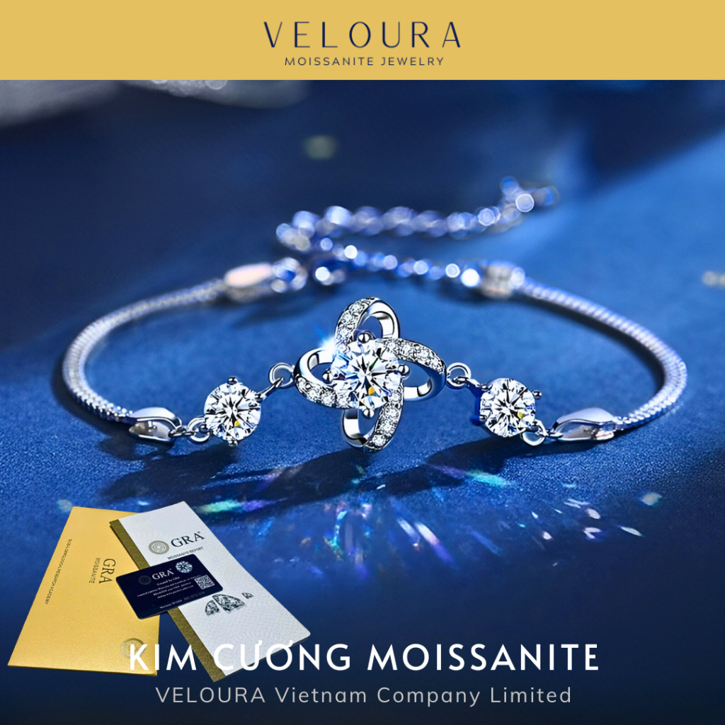 Vòng Tay Nữ Kim Cương Moissanite 0.5 Carat - Hoa 4 Cánh Tinh Xảo, Tỏa Sáng VELOURA | GRA VJVT014