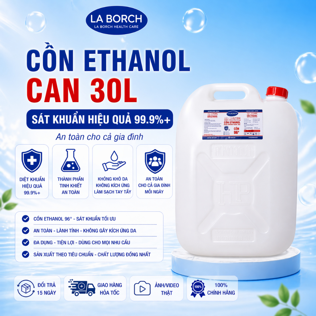 [CAN 30L] Cồn Y tế Sát khuẩn Ethanol LaBorch Can 30L 70 độ, 90 độ, 96 độ