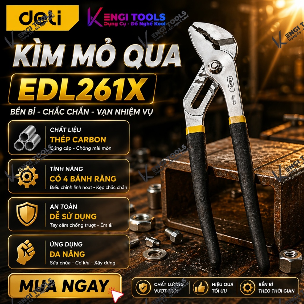 [Hàng Chính Hãng] Kìm Mỏ Quạ Cao Cấp Deli EDL2610 EDL2612 - Thép Cacbon Cao Cấp