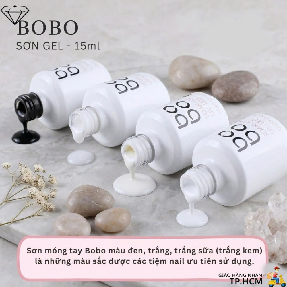 Sơn gel màu lẻ màu BoBo Trắng Đen Kem Nước gạo Sữa Chua logo trên thân nắp chai 15ml Nails Diamond