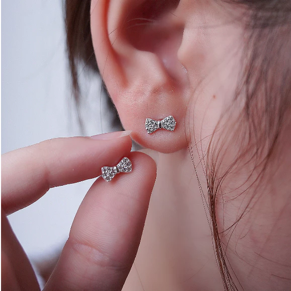 Bông tai bạc Ý chiếc nơ nhỏ xinh, Bông tai bạc nữ nơ xinh xắn Petite Bowlet KT29 5