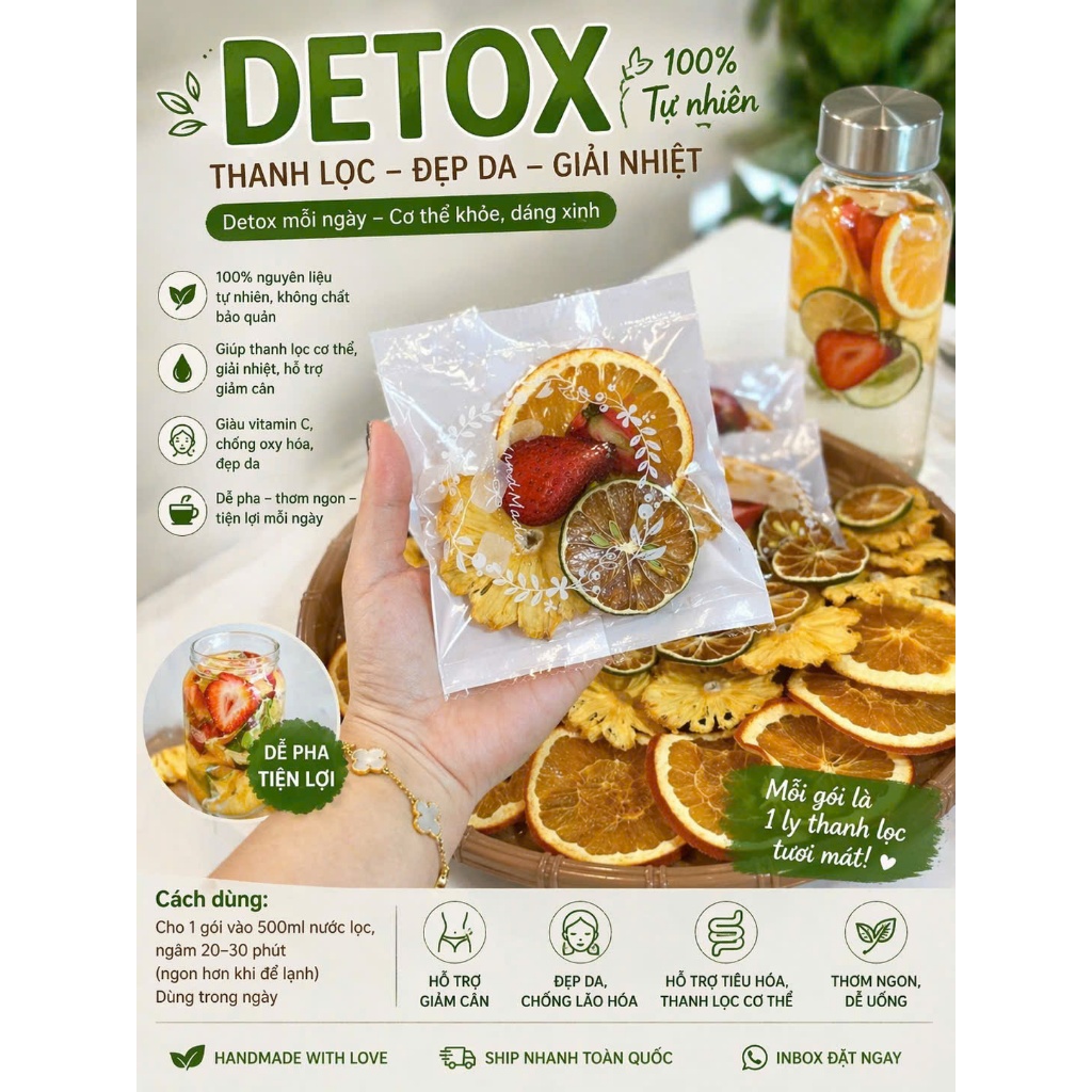Set 30 gói trà detox trái cây sấy, giảm mỡ, hạ nhiệt, thanh lọc cơ thể (trà detox trái cây)
