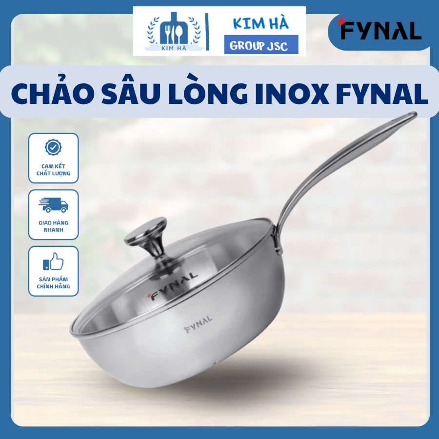 Chảo Sâu Lòng Inox Fynal  Inox Nguyên Khối Dày Dặn Chắn Chắn, Tay Cầm Dài Chảo Sâu An Toàn- Kim Hà G