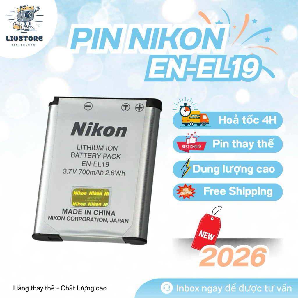 Pin Máy Ảnh Nikon EN-EL19 – Dung Lượng 700mAh – Tương Thích Nikon Coolpix A100, A300, S3100, S3300 –