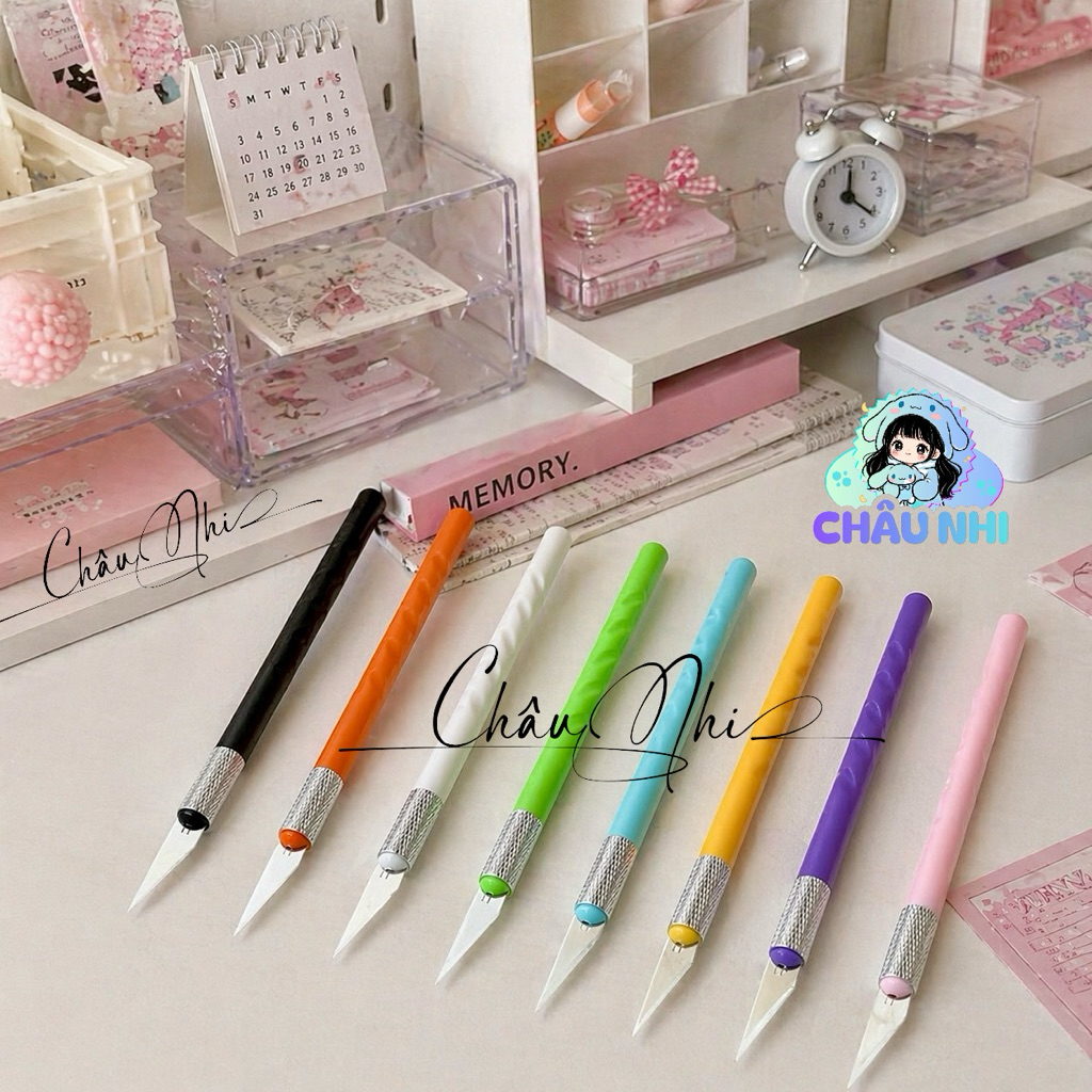 Dao Cắt Giấy Cán Nhựa , Dao cắt Washi Tape , Dao Trổ Khắc Giấy , Tỉa Sticker, Dao Cạo Hạt Điều - Châ