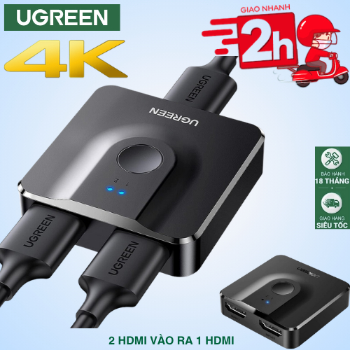 Bộ gộp 2 Hdmi vào 1 Hdmi Và Ngược Lại 1 Hdmi Ra 2 Hdmi -Dòng Mới Phân Giải 4K@60Hz Chính Hãng Ugreen