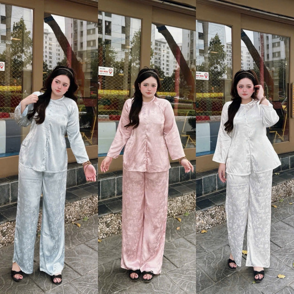 Hiếu Hiếu Bigsize Set đồ lam lụa bigsize 55-100kg