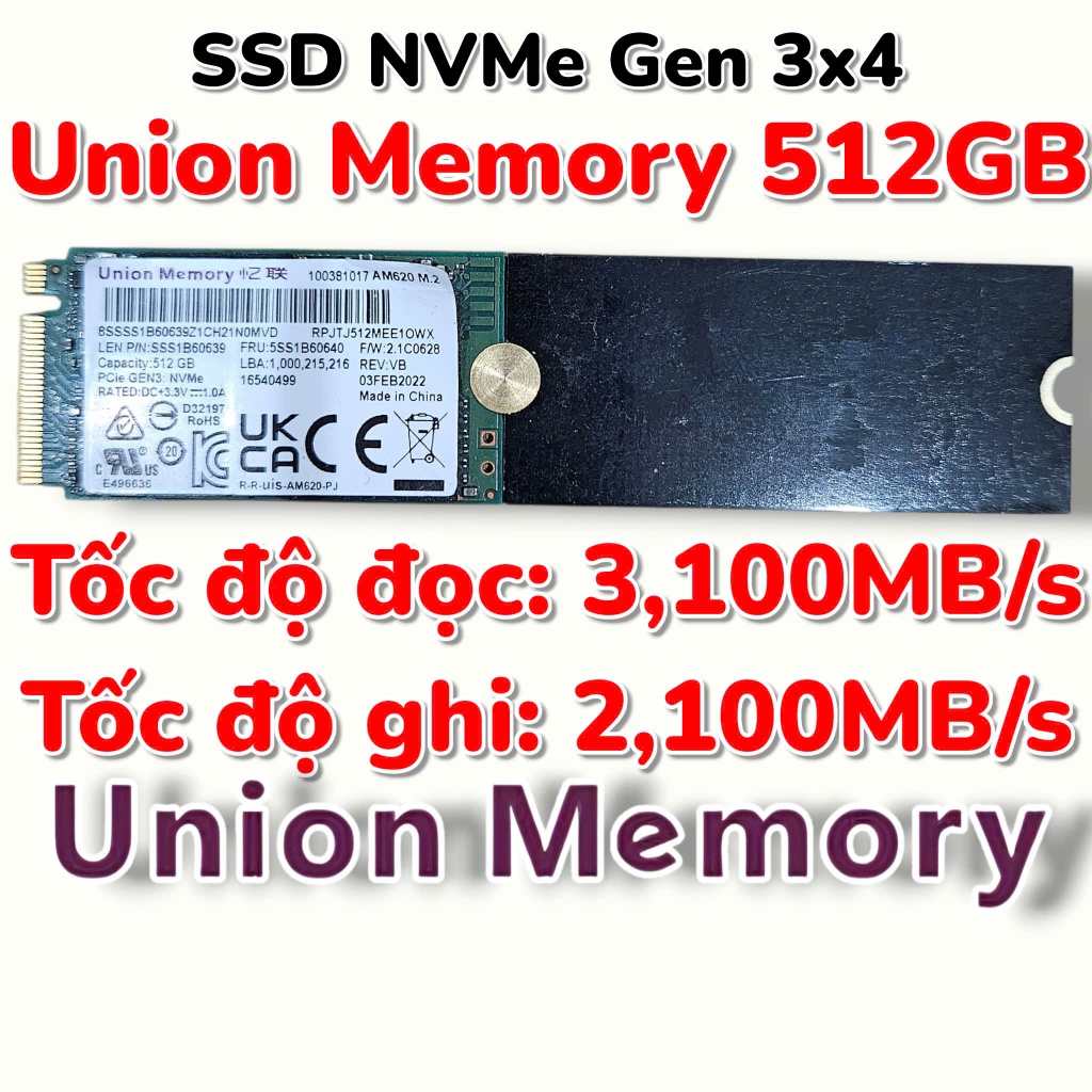 NVMe Union Memory 512GB - Rẻ Nhất Sàn - Likenew - SK9x% - SSD M2 PCIe Gen 3x4