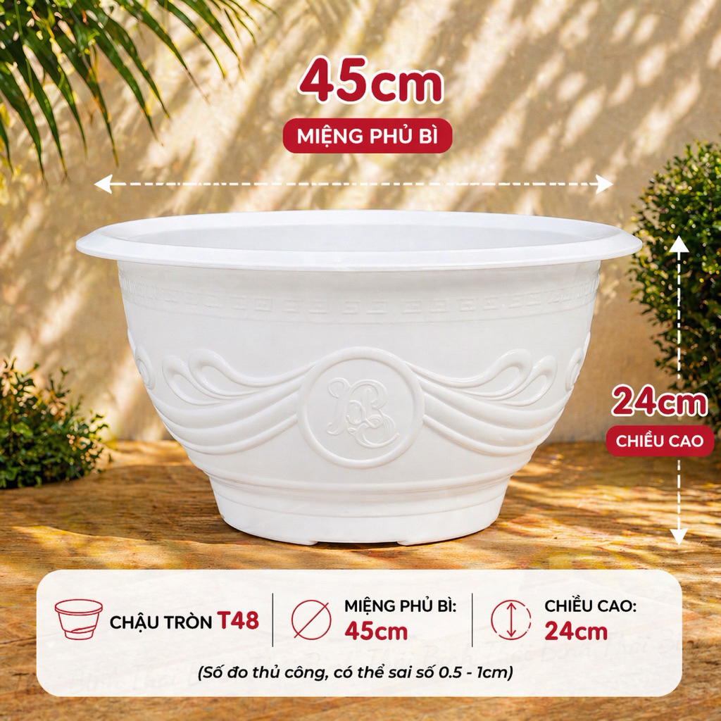 Combo 5 Cái Chậu Nhựa T48 Trắng [45x24]