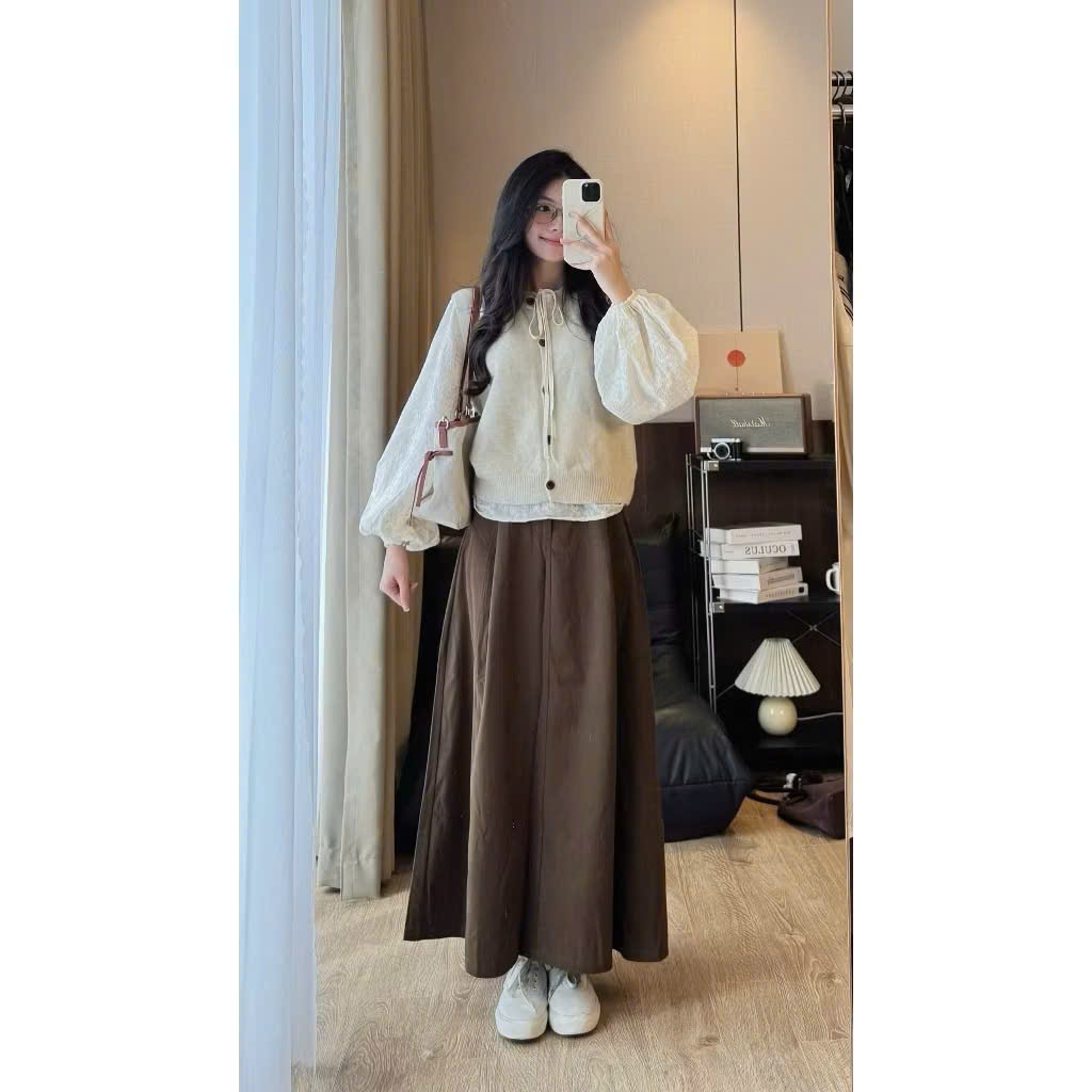 Chân Váy Kaki Thô Basic Dáng Dài Xếp Ly JAUNE HI – Thanh Lịch & Thời Trang