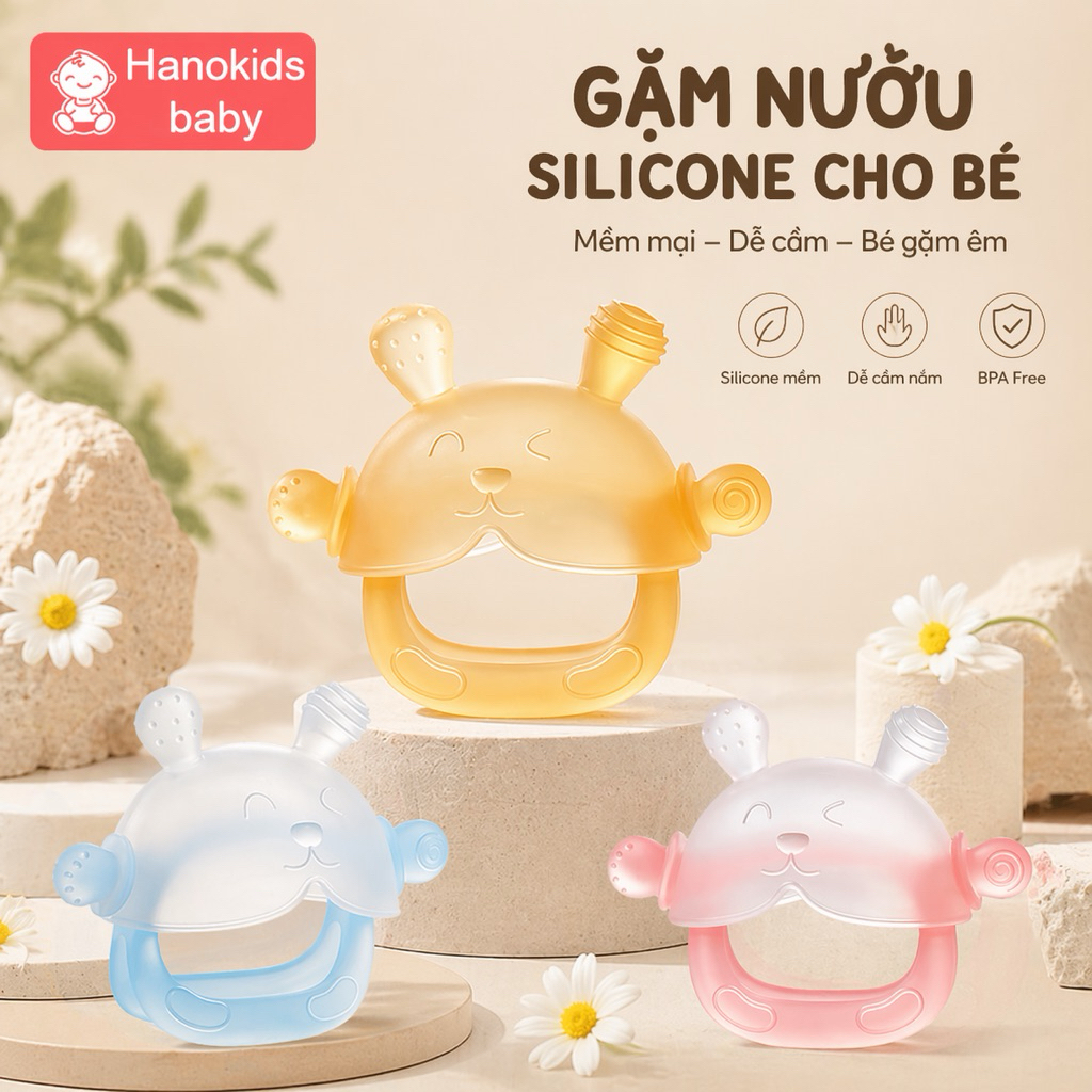 Đồ Chơi Gặm Nướu Cho Bé Hanokids Silicone Cao Cấp Siêu Mềm Nhiều Hình Dáng Màu Sắc Giảm Ngứa Nướu Hiệu Quả