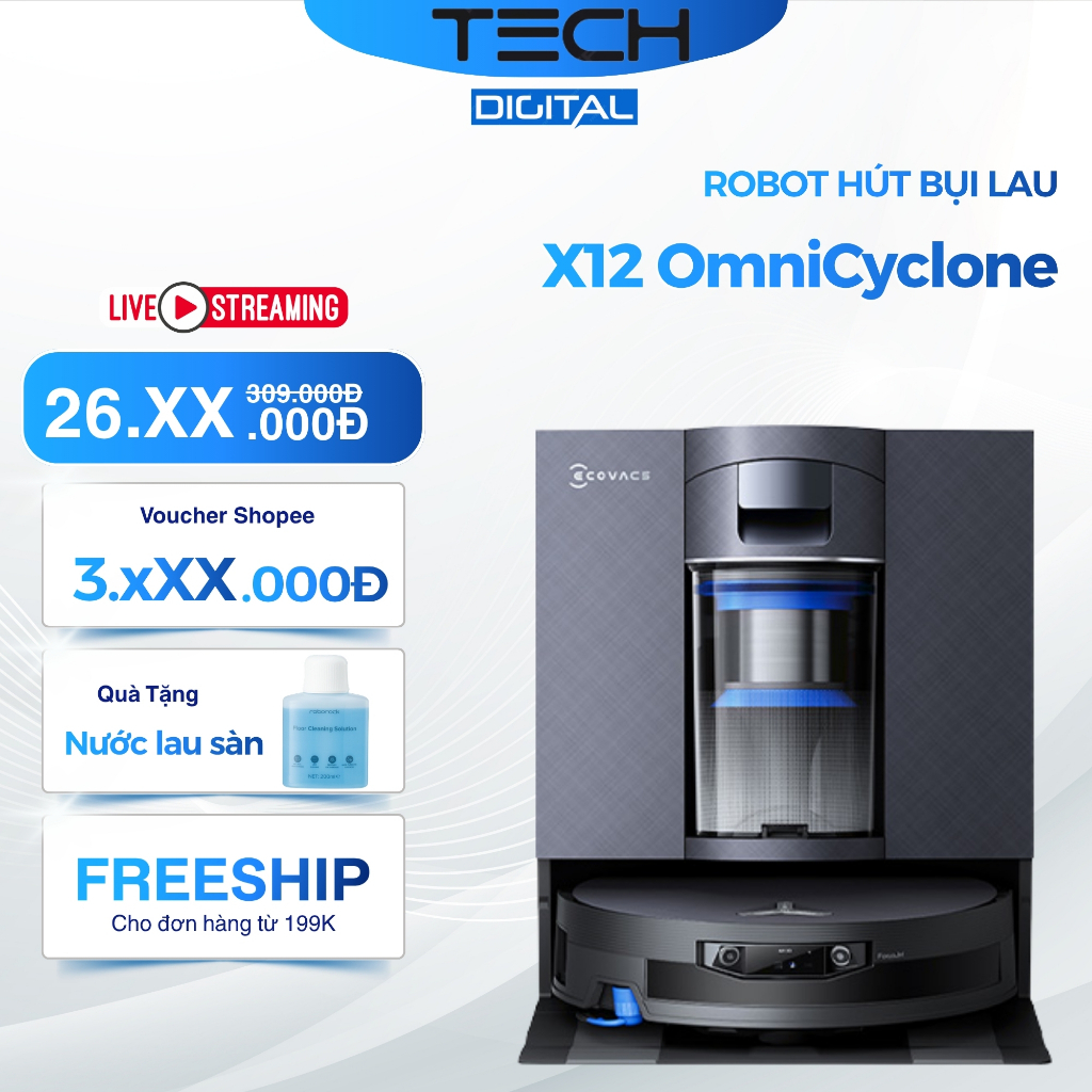 Ecovacs Deebot X12 OmniCyclone | X11 OmniCyclone Lực 22.000Pa, Robot Hút Bụi Lau Nhà - Chính Hãng