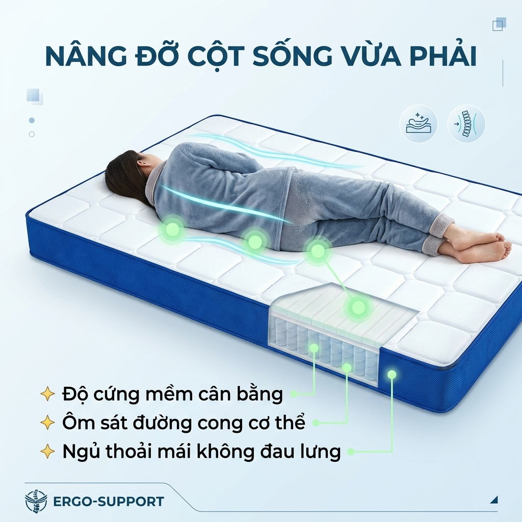 [TẶNG GỐI] Nệm Lò Xo Lumoo 1m8 x 2m - đệm giường Giảm Đau Lưng Hiệu Quả, Nâng Đỡ 7 Vùng Cơ Thể | BigBuy360 - bigbuy360.vn