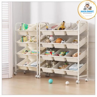 kệ đựng đồ chơi trẻ em khung sắt khay nhựa 3 tầng 4 tầng có bánh xe dễ di chuyển 3937