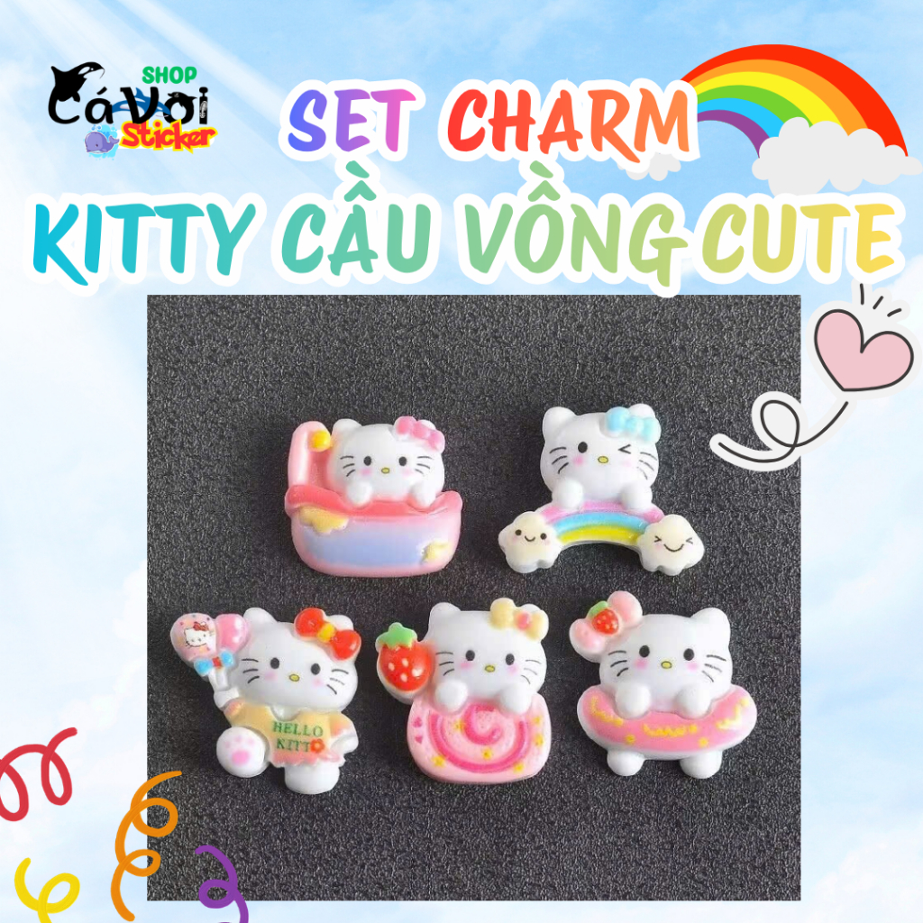 Set Charm Hello Kitty cầu vồng cute Kẹo Ngọt Pastel – Hello Kitty Cute Gắn Dép Crocs Trang Trí Giày 