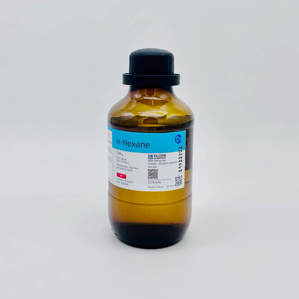 Hoá chất n-Hexane >97% (AR, Chai 500ML, Xilong, Cas 110-54-3)