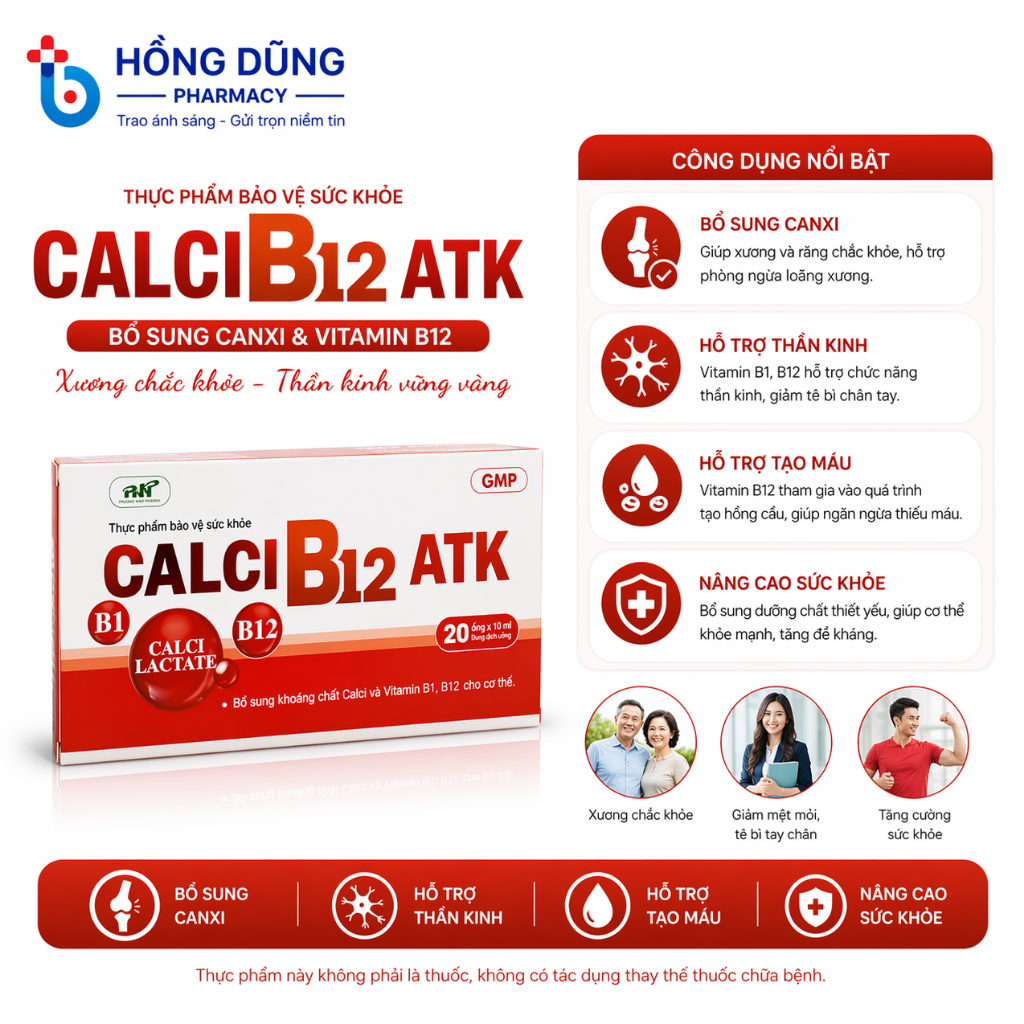 Calci B12 ATK Bổ Sung Canxi, Vitamin B1 B12 – Giúp Xương Chắc Khỏe, Giảm Mệt, Phát Triển Chiều Cao