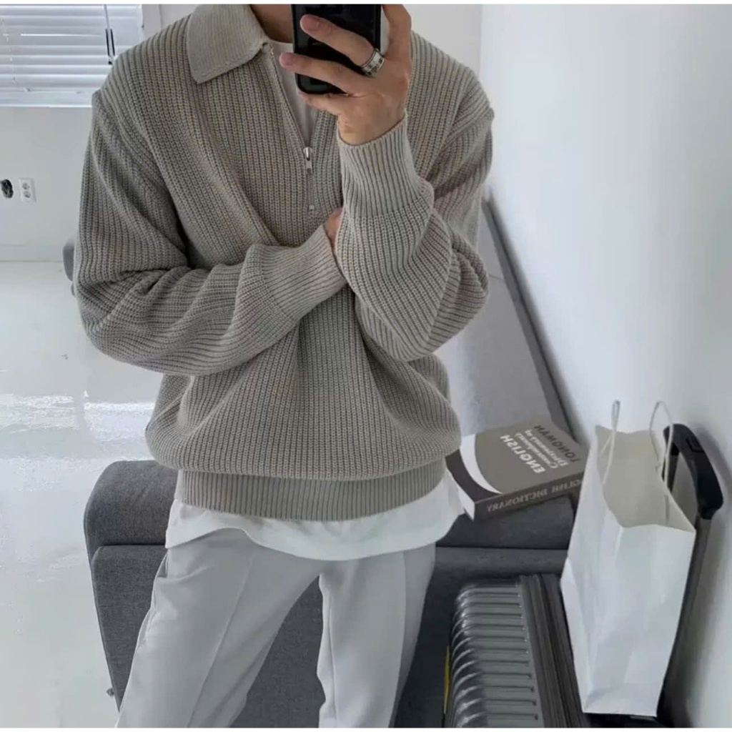 Áo len cổ polo Half-Zip (Half-zip ribbed Knit Sweater) thời trang nam lịch lãm