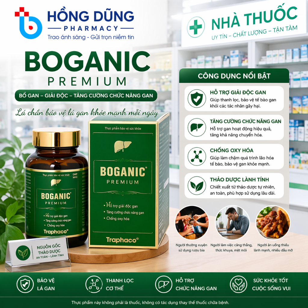Boganic Premium Traphaco – Viên Uống Bổ Gan, Giải Độc Gan, Mát Gan, Hỗ Trợ Giảm Men Gan, Thanh Nhiệt