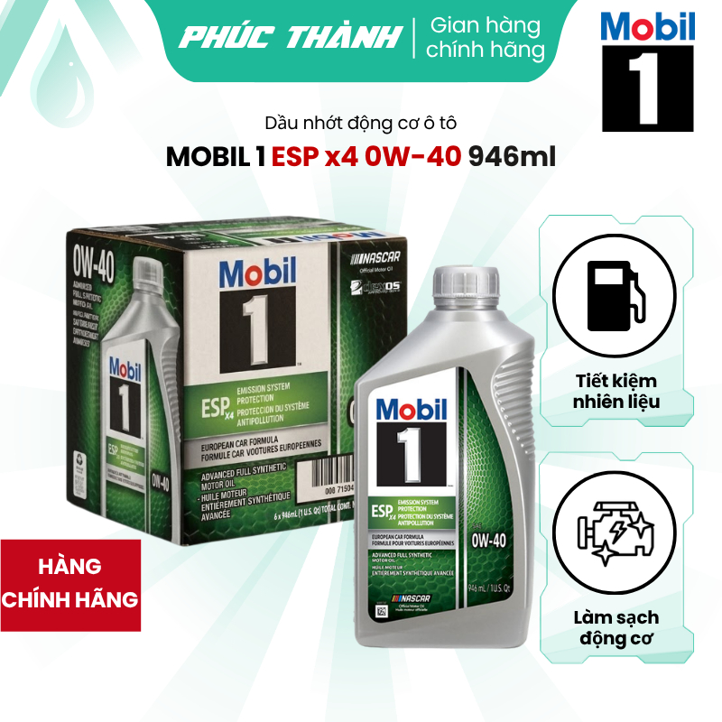 Thùng 6 Chai Dầu Nhớt Ô-Tô Siêu Cao Cấp MOBIL 1 ESP X4 0W40 946ml Nhập Khẩu USA - Chính Hãng