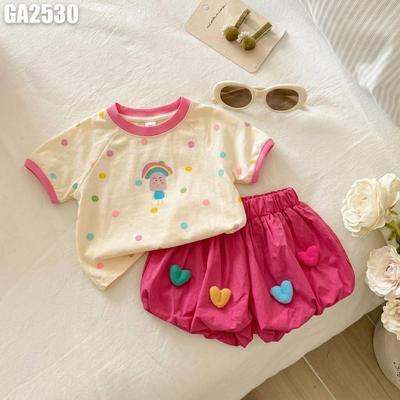 Set Đồ Bộ Áo Thun Tay Ngắn Quần Bí Hồng Cho Bé Gái 1 2 3 4 5 Tuổi MINTSCLOSET Quảng Châu - GA2530