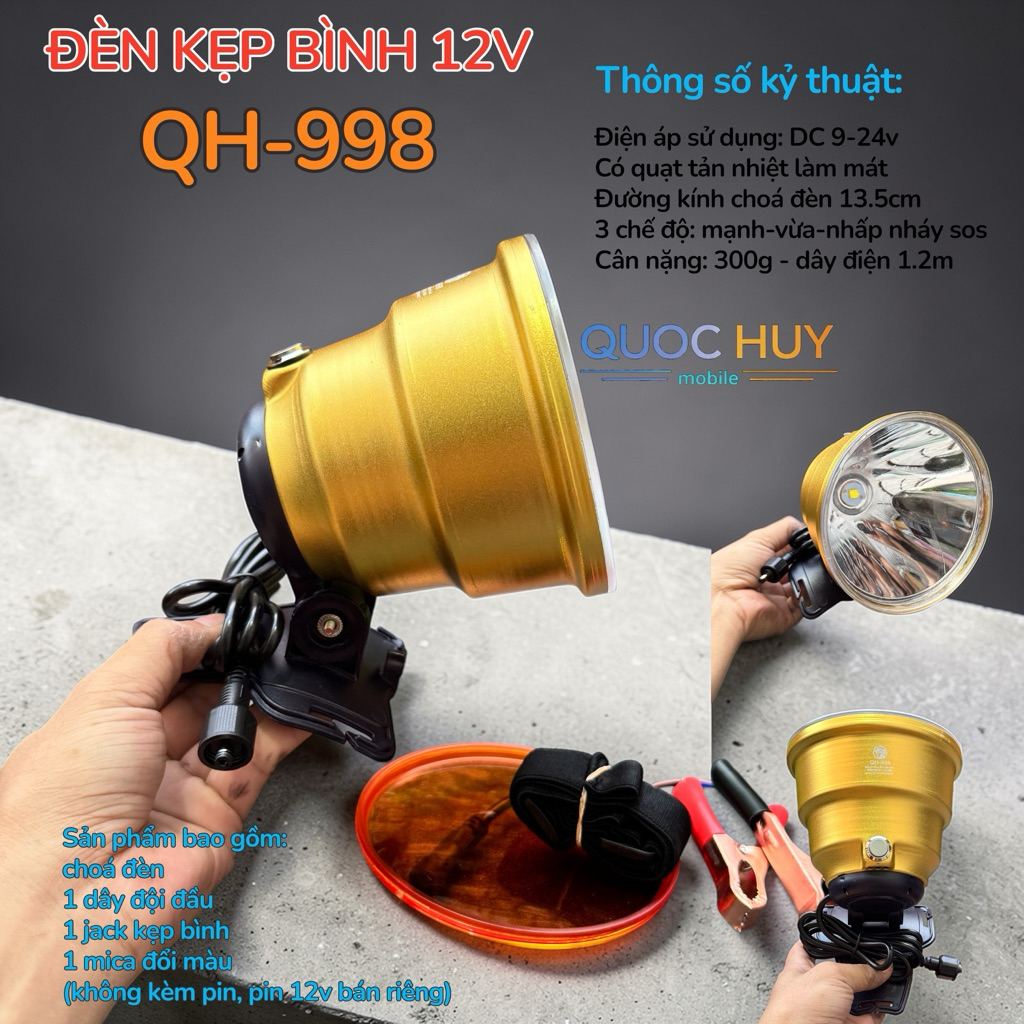 Đèn đội đầu soi nấm mối P90 QH-998 choá 13.5cm mẫu mới 9 nhân led 2026, cân nặng 320gram có quạt tản