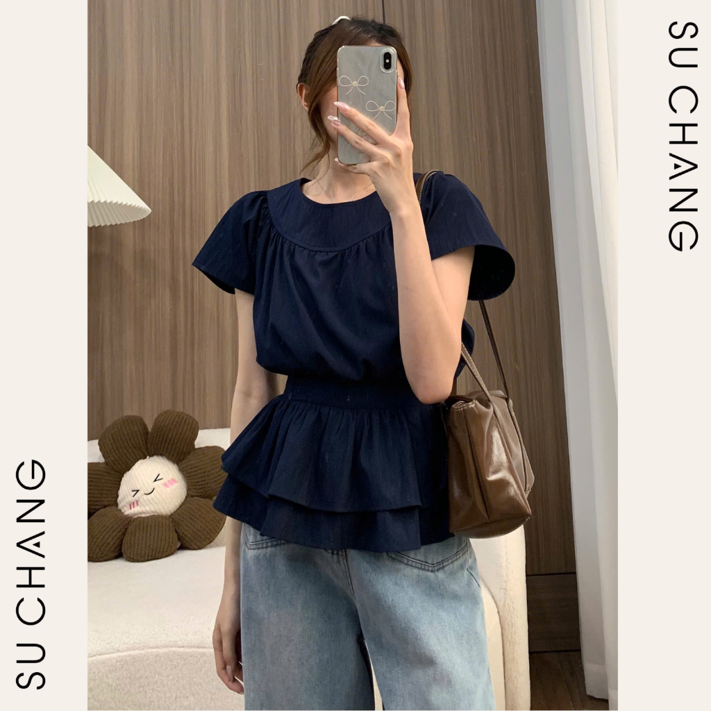 Áo Kiểu Cổ Tròn Chiết Eo Hàn Quốc A876 Su Chang Thời Trang Nữ | BigBuy360 - bigbuy360.vn