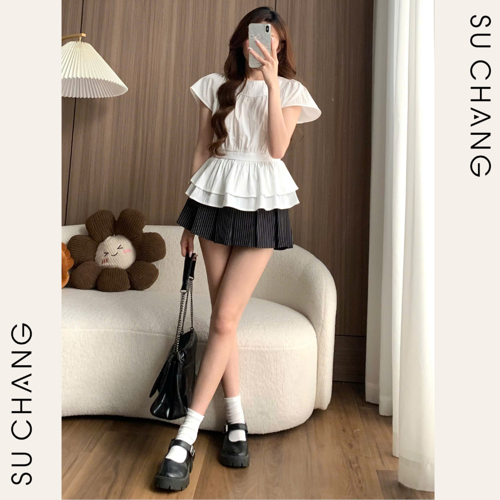 Áo Kiểu Cổ Tròn Chiết Eo Hàn Quốc A876 Su Chang Thời Trang Nữ | BigBuy360 - bigbuy360.vn
