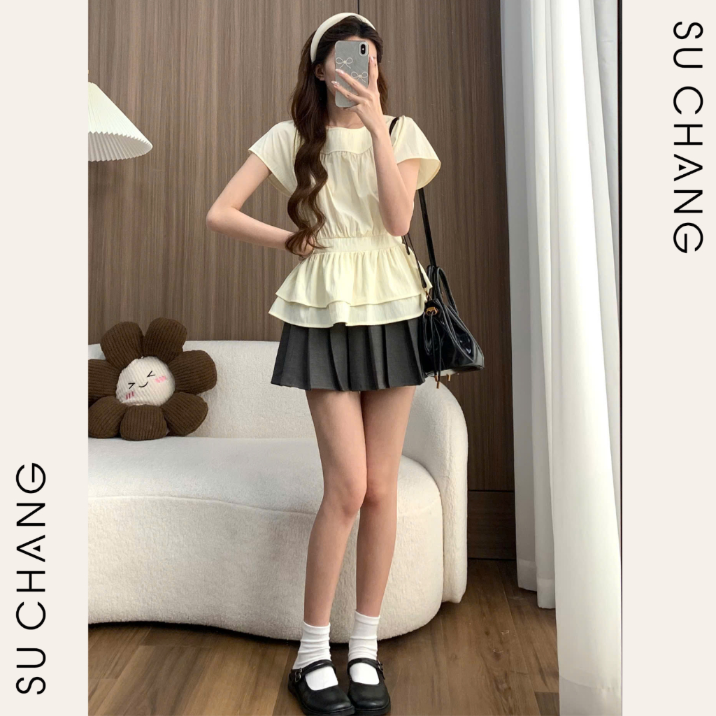 Áo Kiểu Cổ Tròn Chiết Eo Hàn Quốc A876 Su Chang Thời Trang Nữ | BigBuy360 - bigbuy360.vn