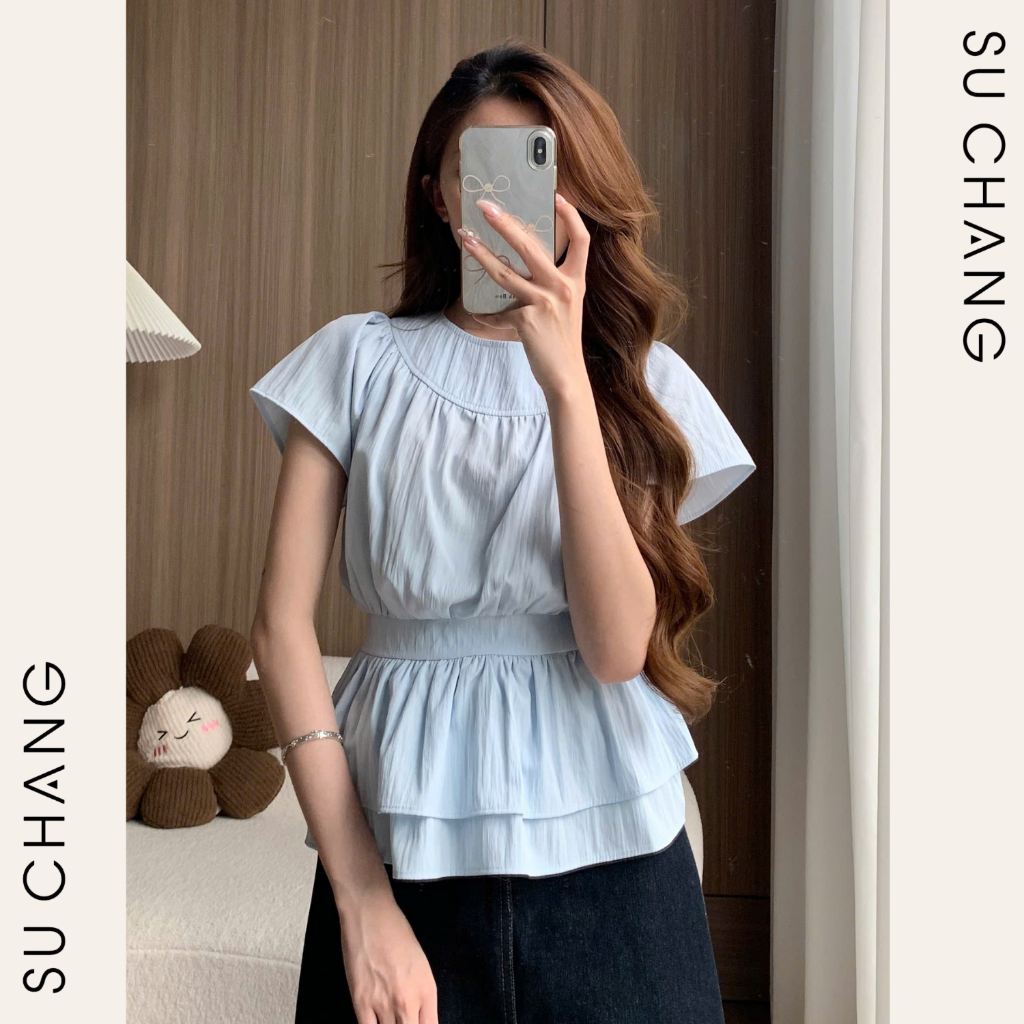 Áo Kiểu Cổ Tròn Chiết Eo Hàn Quốc A876 Su Chang Thời Trang Nữ | BigBuy360 - bigbuy360.vn