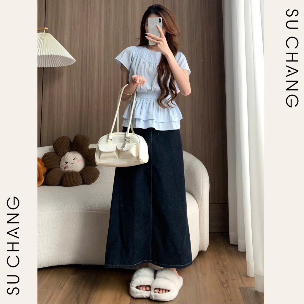 Áo Kiểu Cổ Tròn Chiết Eo Hàn Quốc A876 Su Chang Thời Trang Nữ | BigBuy360 - bigbuy360.vn