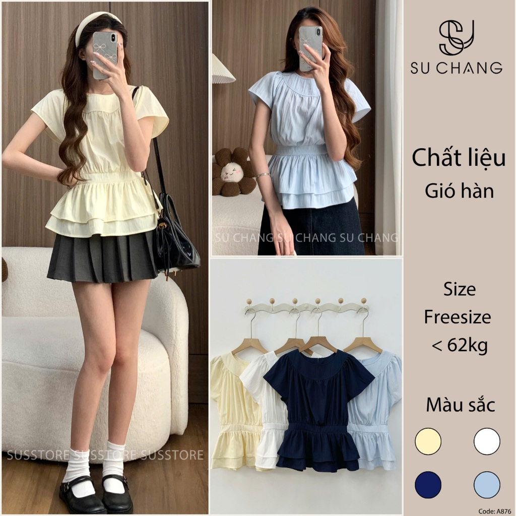 Áo Kiểu Cổ Tròn Chiết Eo Hàn Quốc A876 Su Chang Thời Trang Nữ | BigBuy360 - bigbuy360.vn