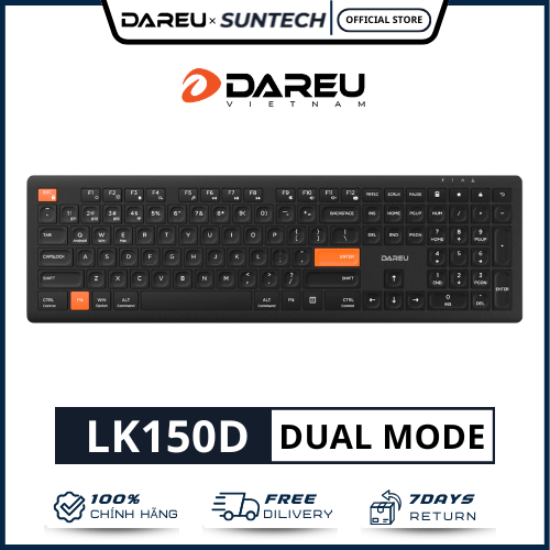 Bàn Phím Có Dây DareU LK150D Black Orange - Phối Màu Đen Cam Cá Tính, Chống Nước, Độ Bền Cao