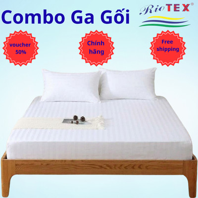 Bộ Drap + 2 vỏ gối 50 x 70cm Cotton RIOTEX Trắng Sọc 3 Phân Kích Thước 1m/m2/m4/m6/m8 T300