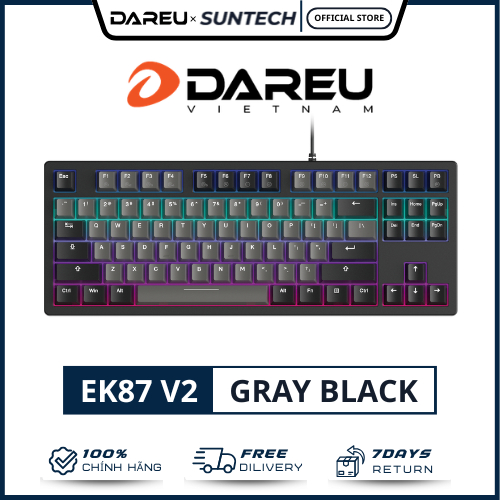 Bàn Phím Cơ DareU EK87 V2 (Gray Black) - LED Multi-Color, Switch DareU Độc Quyền, Thiết Kế TKL Cực K