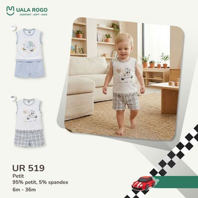 Bộ ba lỗ cho bé Ualarogo sát nách 6 tháng - 3 tuổi vải Petit mềm mịn thấm hút co giãn UR 519