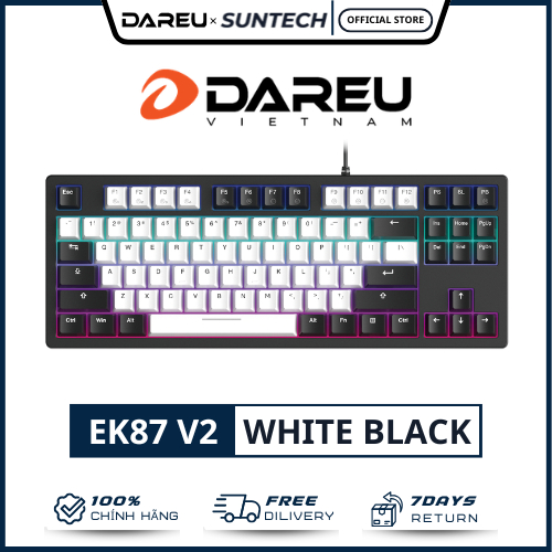 Bàn Phím Cơ DareU EK87 V2 (White Black) - LED Multi-Color, Switch DareU Độc Quyền, Thiết Kế TKL Cực 