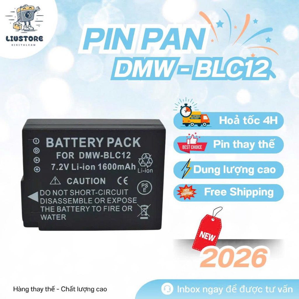 Pin / Sạc Panasonic DMW-BLC12 - Dung lượng cao 1800mAh - Tương Thích Với Các Dòng Máy Ảnh Lumix DMW-