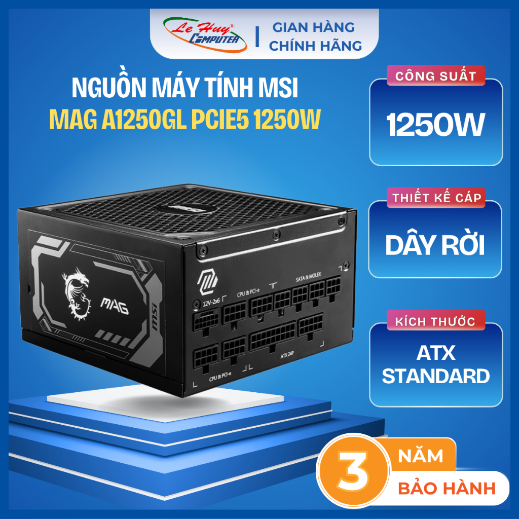 Nguồn Máy Tính MSI Mag A1250GL PCIe5 1250W (80 Plus Gold)