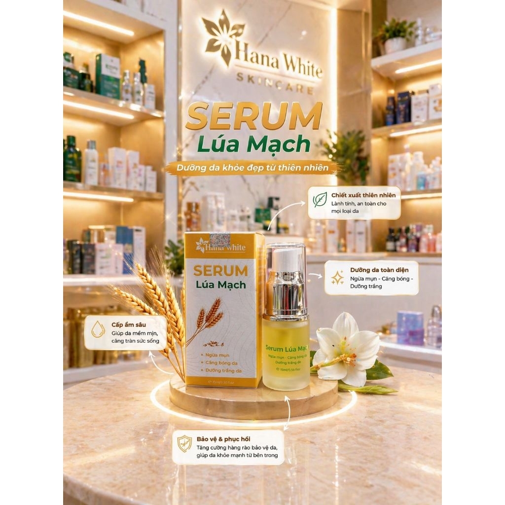 Serum Mụn Lúa Mạch Hana white &LeoQ Tinh chất Rau Má, Nghệ Tươi 15ml