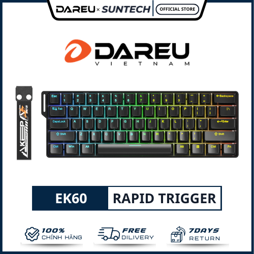 Bàn Phím DareU EK60 HE (Black) - Công Nghệ Magnetic Switch, Rapid Trigger, LED Rainbow, Layout 60% S