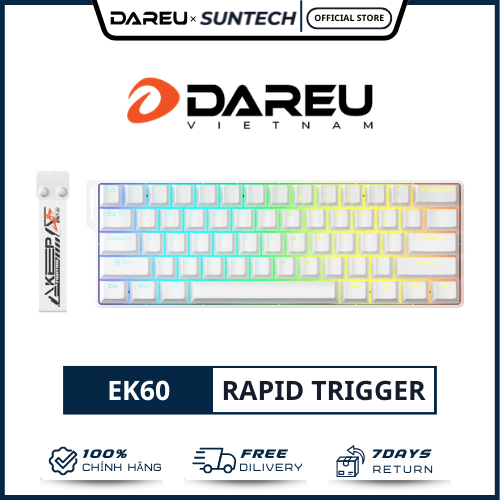 Bàn Phím Cơ DareU EK60 HE (White) - Công Nghệ Magnetic Switch, Rapid Trigger, LED Rainbow, Layout 60