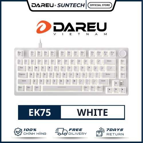 Bàn Phím Cơ DareU EK75 White - Triple Tone White, Layout 75% Có Núm Xoay, Switch DareU Dream Siêu Mư