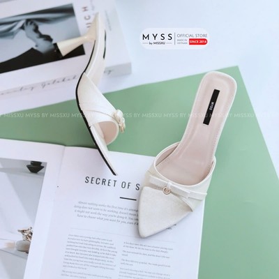 Giày guốc nữ mũi nhọn nơ phối khóa 8cm cao cấp MYSS - SU250