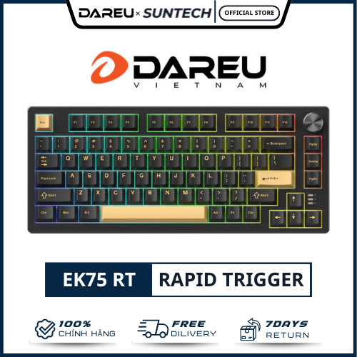 Bàn Phím Cơ Trục Từ Tính DareU EK75 RT - Magnetic Switch, Rapid Trigger, Layout 75% Có Núm Xoay, LED