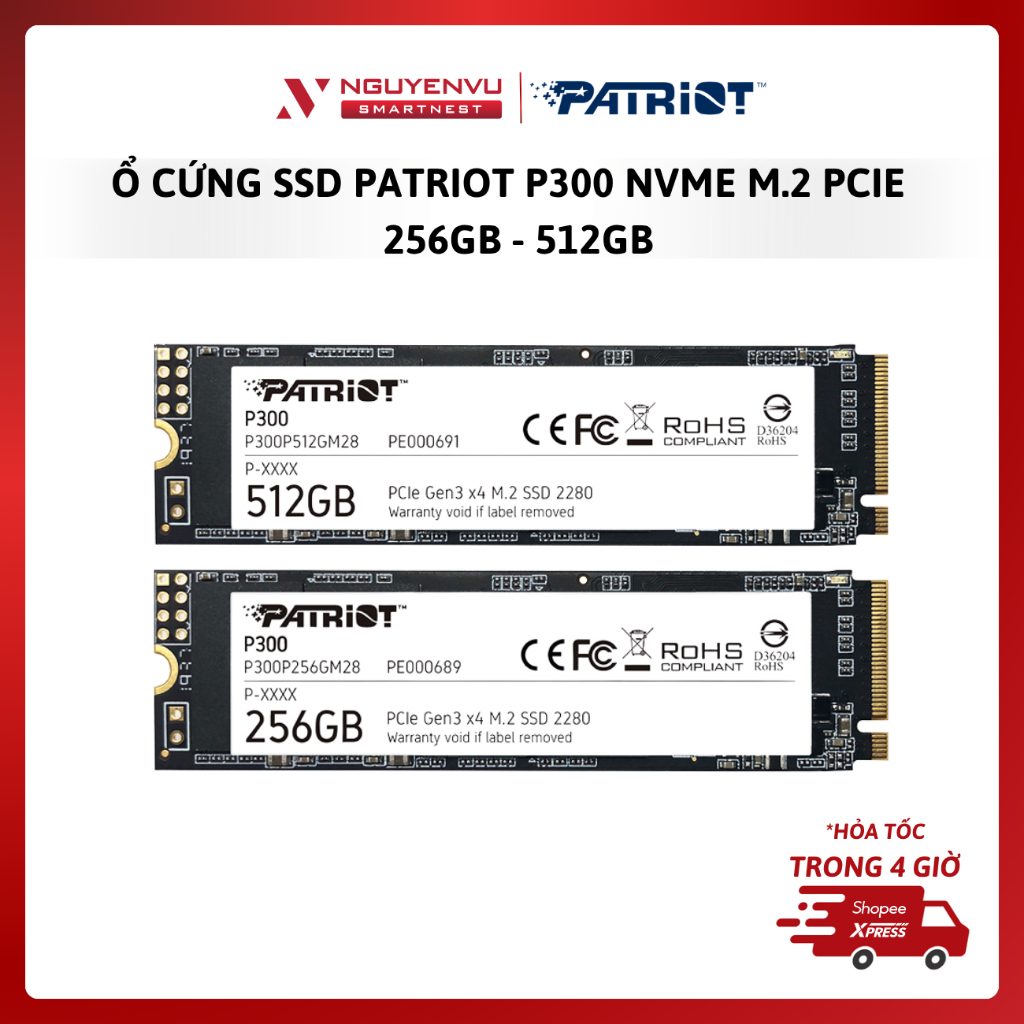Ổ cứng Patriot SSD P300 NVMe M.2 PCIe 256GB (P300P256GM28) - 512GB (P300P512GM28) - Hàng Chính Hãng