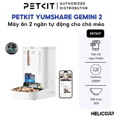 Máy Cho Chó Mèo Ăn Tự Động Có Camera Petkit YumShare Gemini 2 - 2 Ngăn, 5L - HeLiCorp